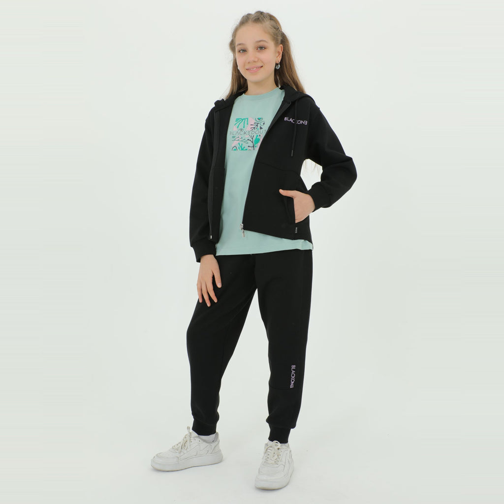 Zip-Up Hoodie Girls Jogger Set-1