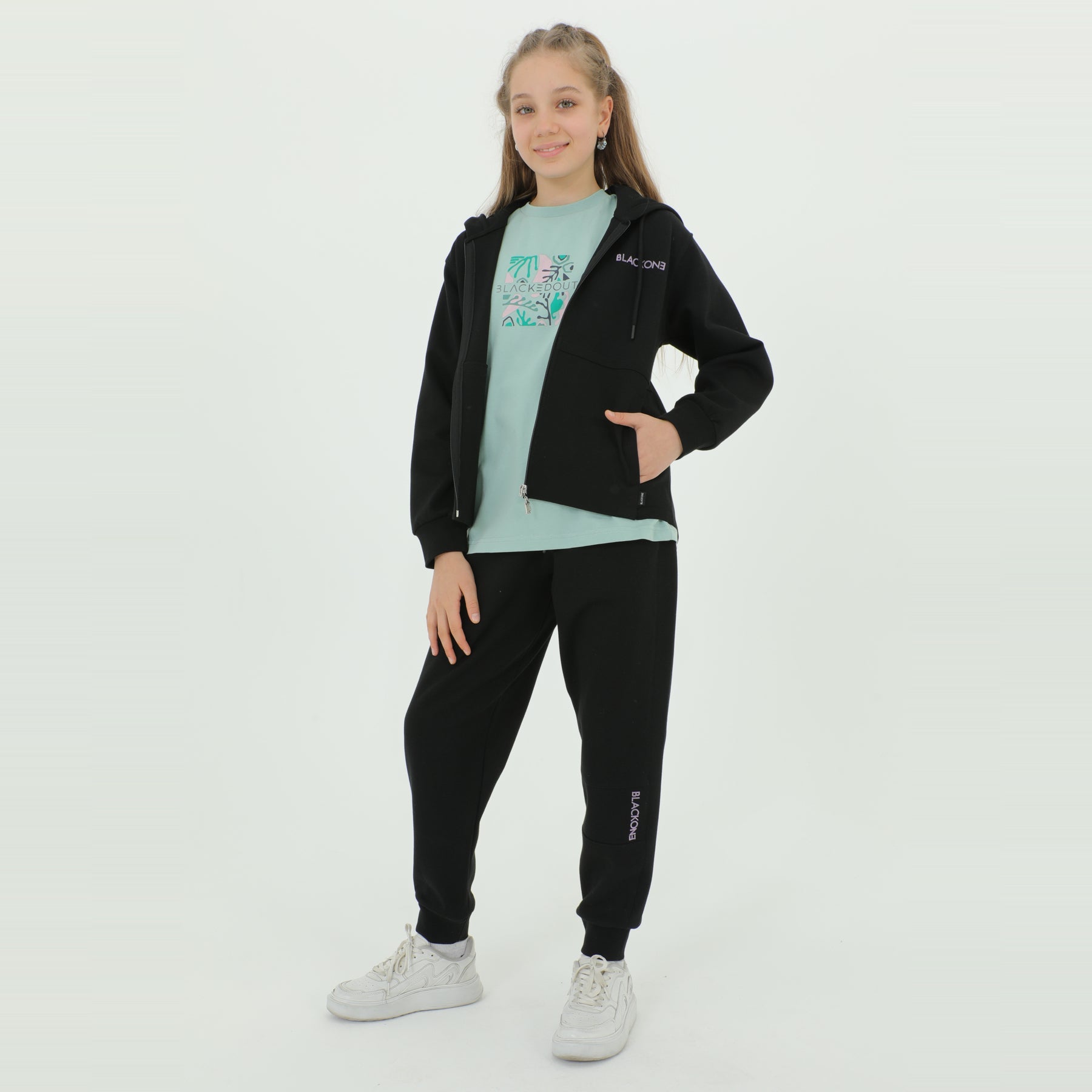 Zip-Up Hoodie Girls Jogger Set-1