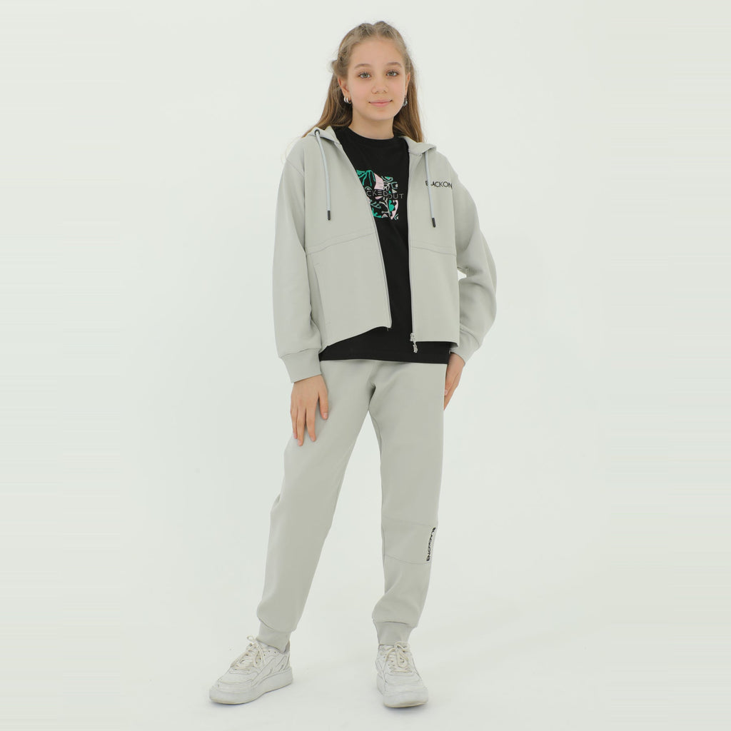 Zip-Up Hoodie Girls Jogger Set-0