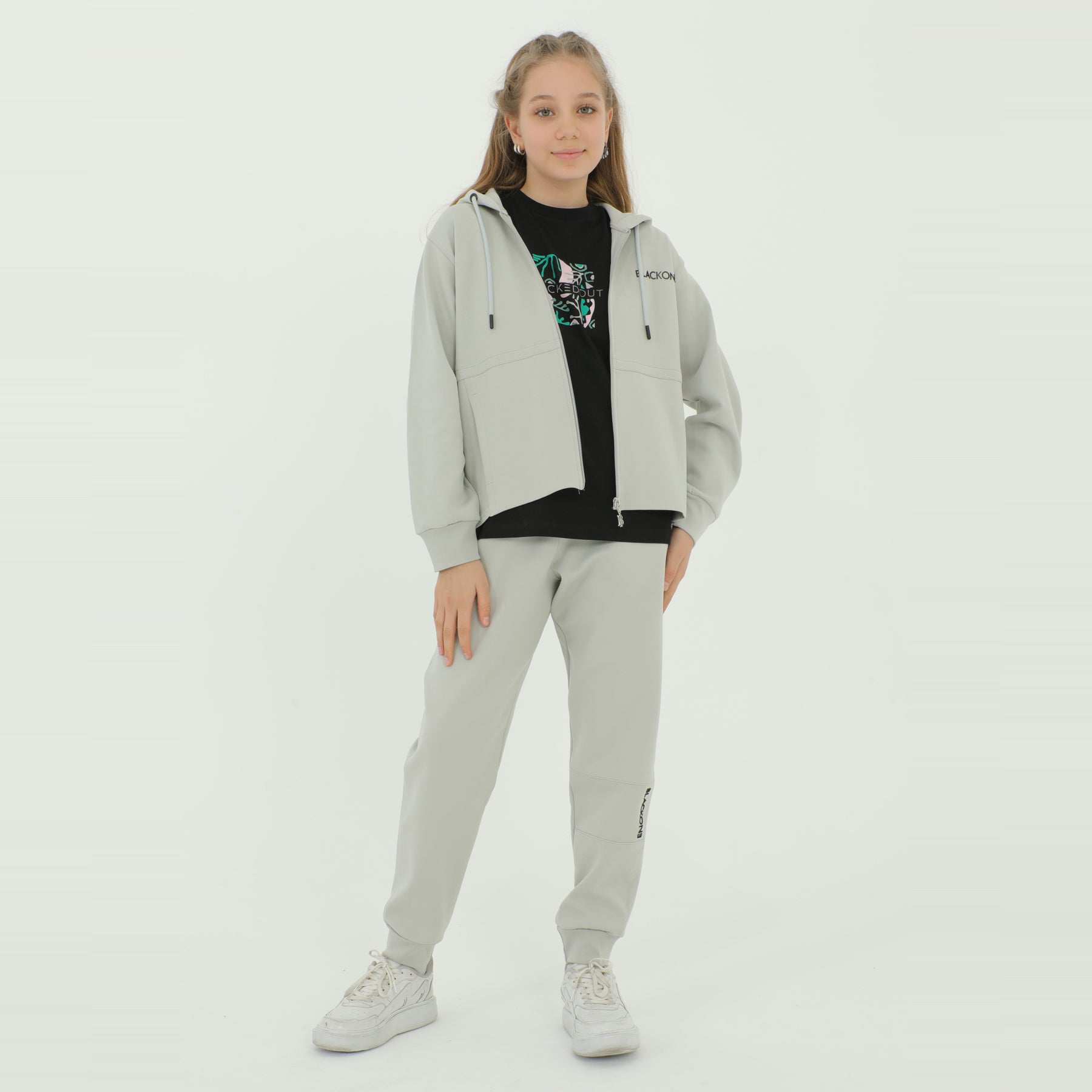 Zip-Up Hoodie Girls Jogger Set-0