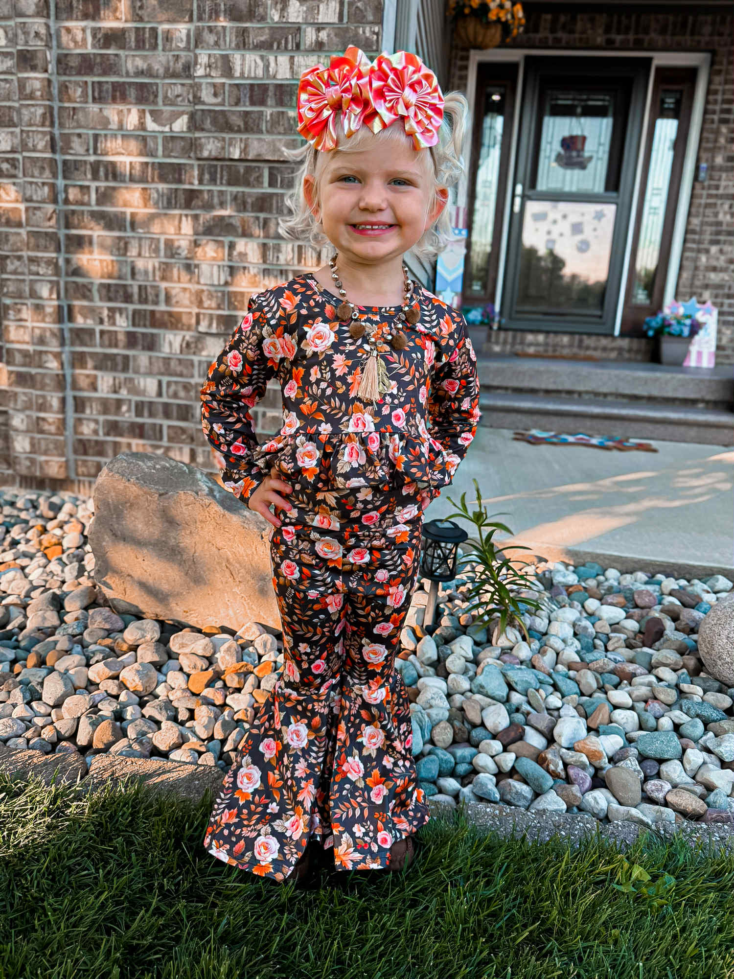 Fall floral high waisted ruffle bell set