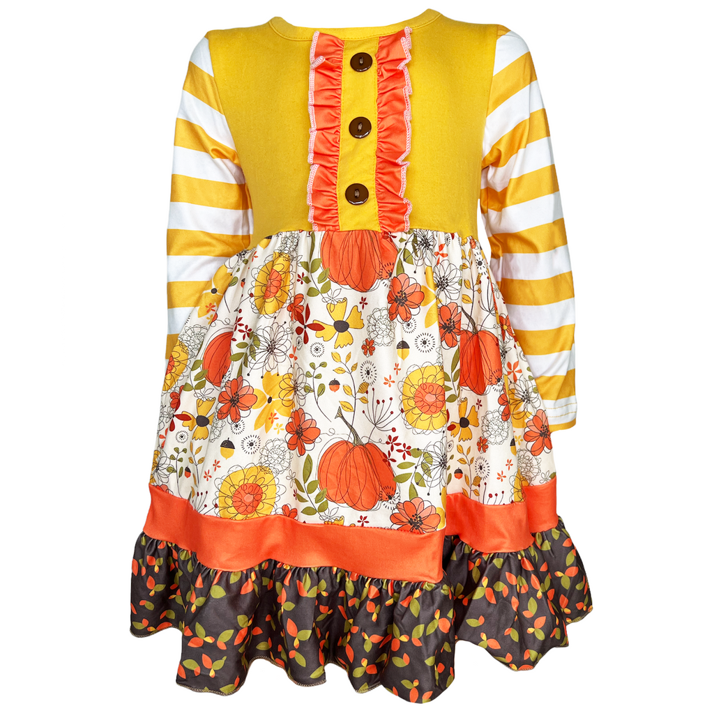 Toddler Girls Autumn Pumpkin Floral Cotton Knit Fall Long Sleeve Dress