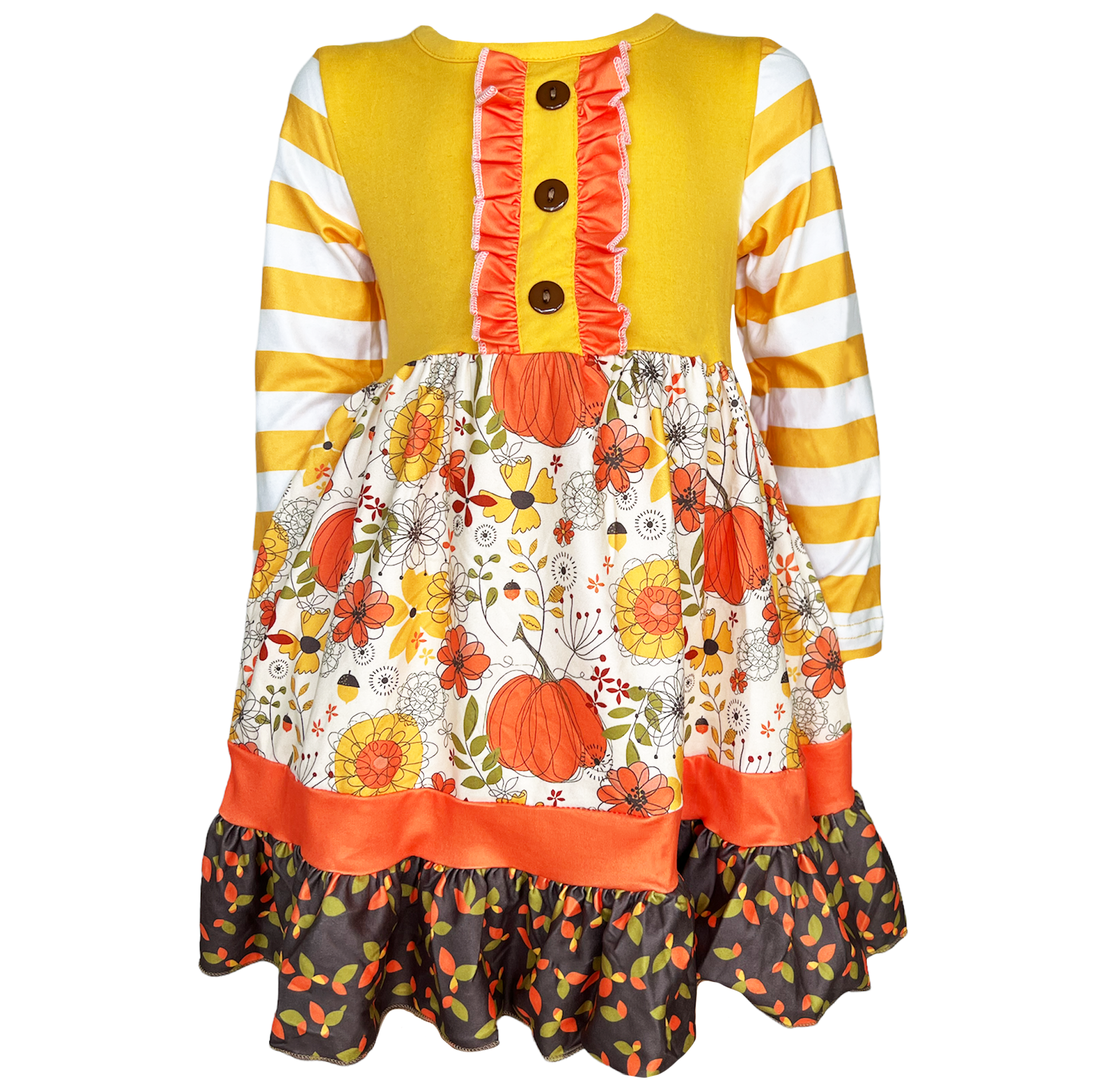 Toddler Girls Autumn Pumpkin Floral Cotton Knit Fall Long Sleeve Dress