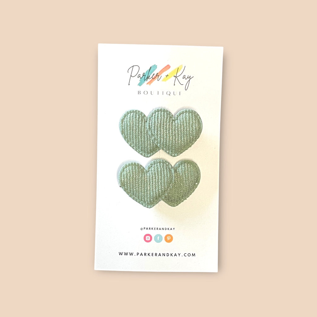 Boho Corduroy Puff Hearts Hair Clips