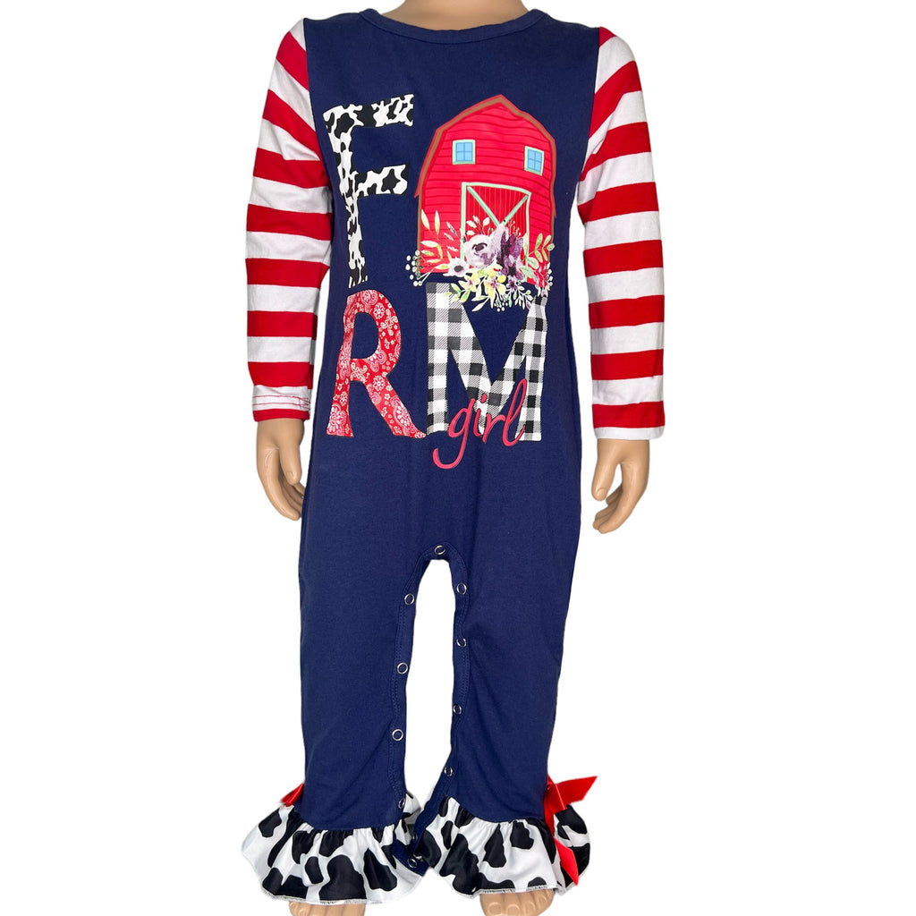 Baby Girls CowGirl Farmer Barn Romper Toddler Jumpsuit