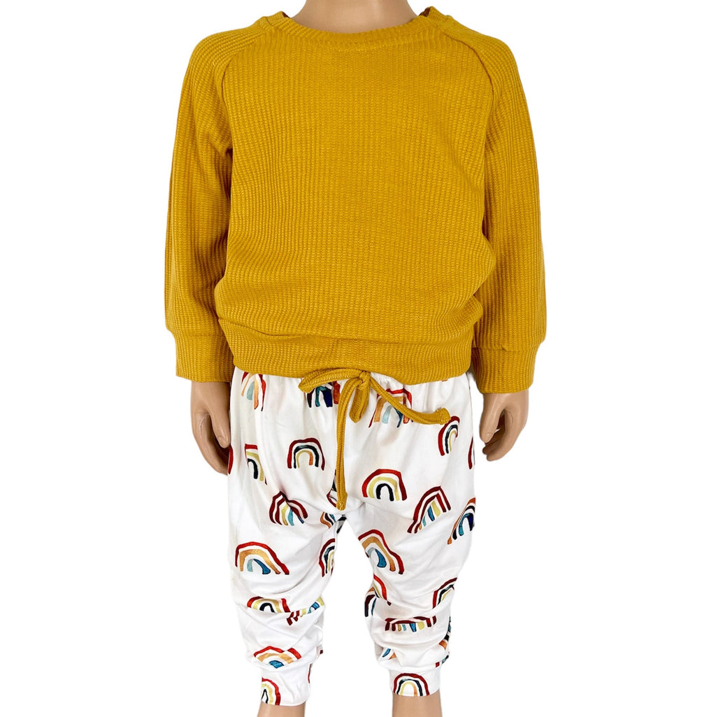 Unisex Rainbow Joggers and Mustard Shirt Baby/Toddler