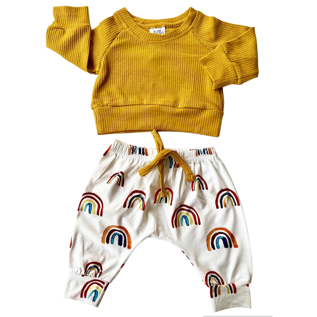Unisex Rainbow Joggers and Mustard Shirt Baby/Toddler
