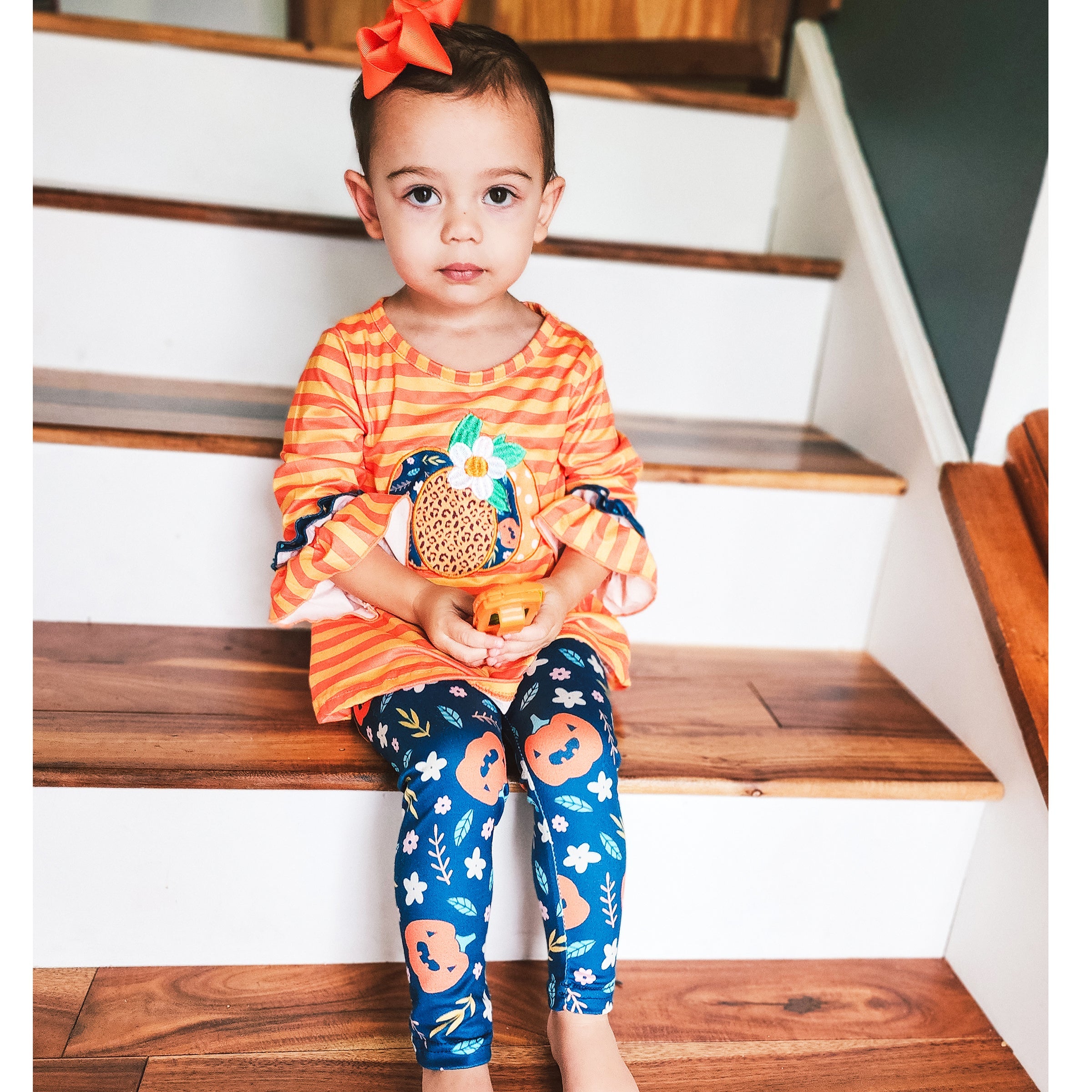 Girls Orange & Blue Fall Harvest Pumpkin Tunic and Leggings-2