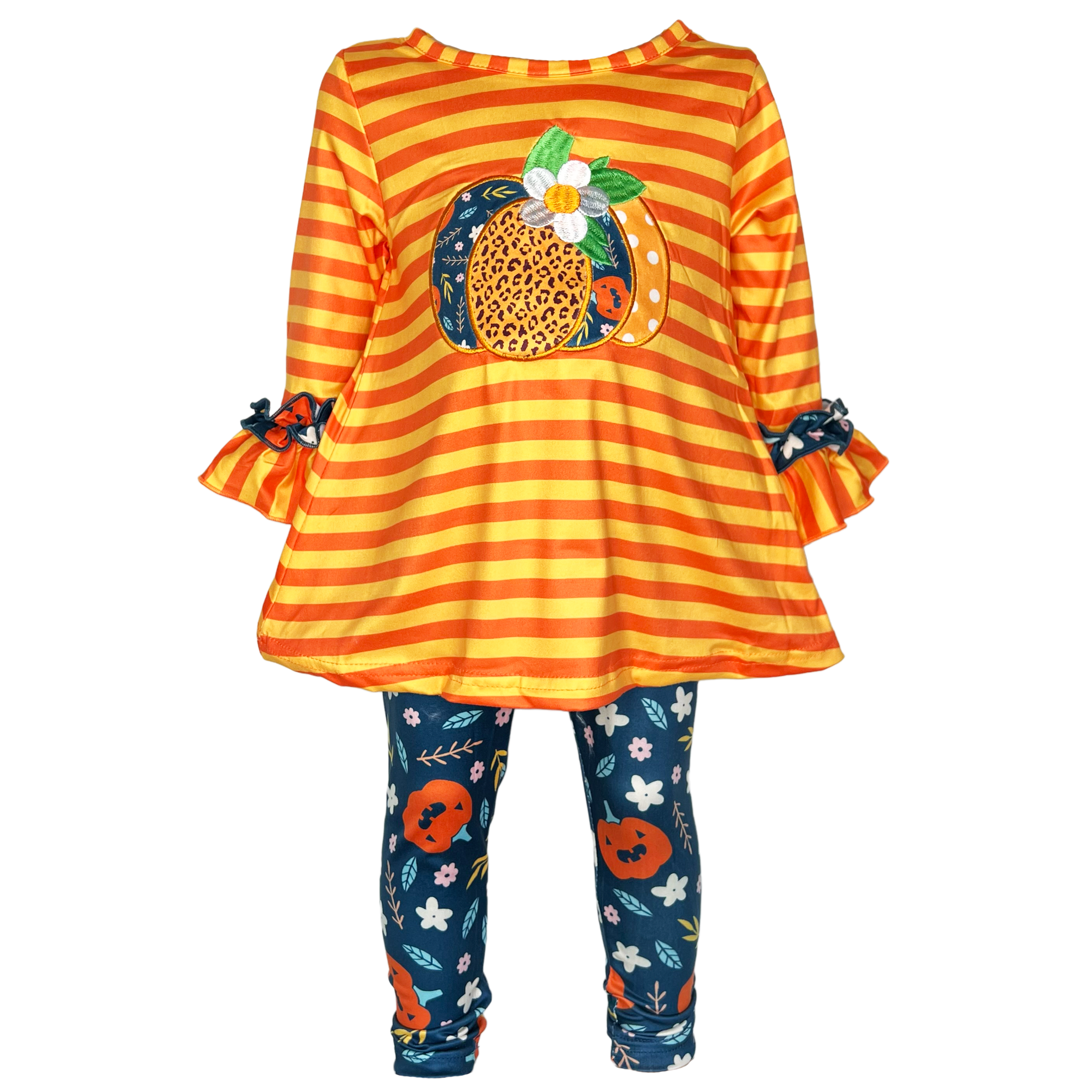 Girls Orange & Blue Fall Harvest Pumpkin Tunic and Leggings-0