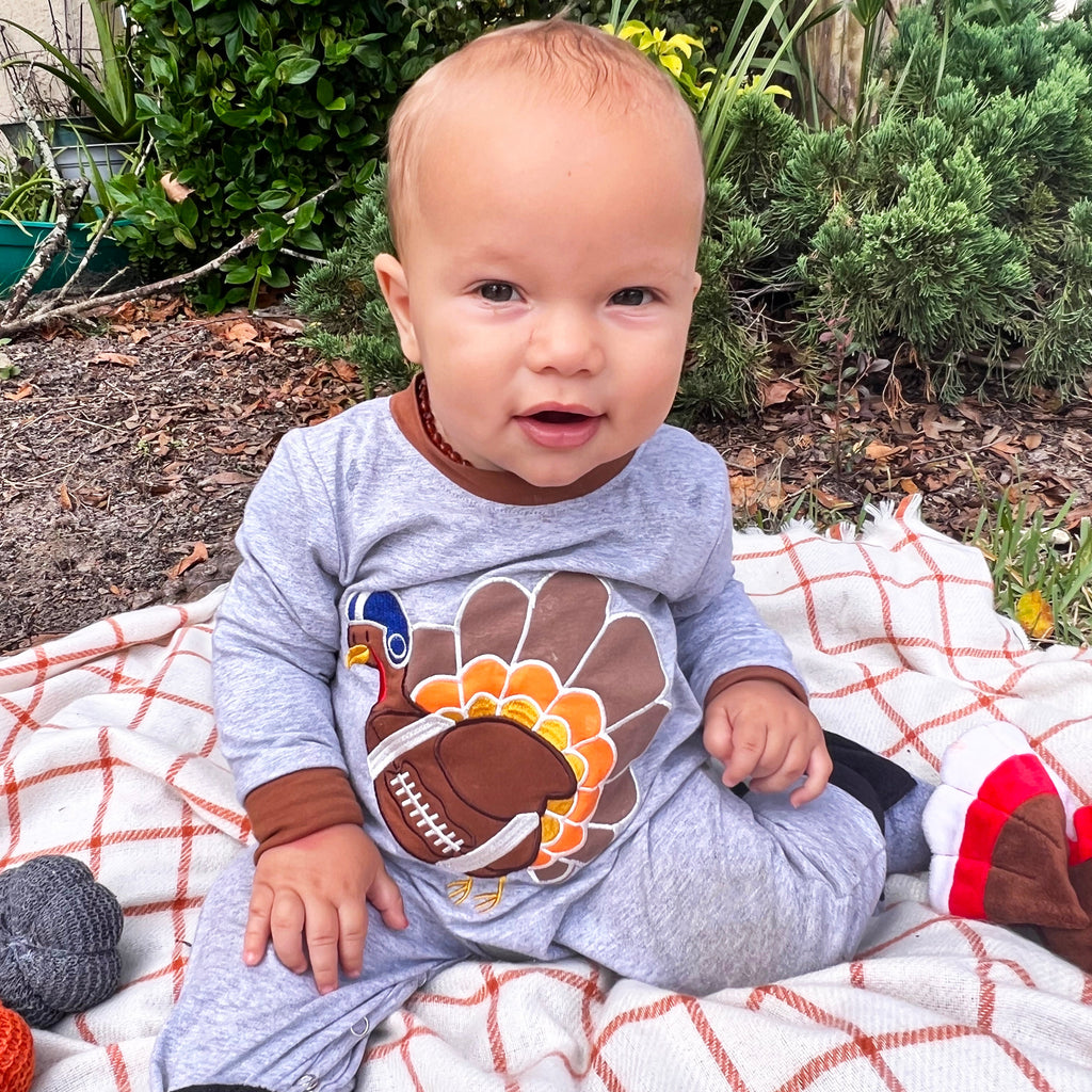 Boys Long Sleeve Football Thanksgiving Turkey Baby Toddler Romper-1