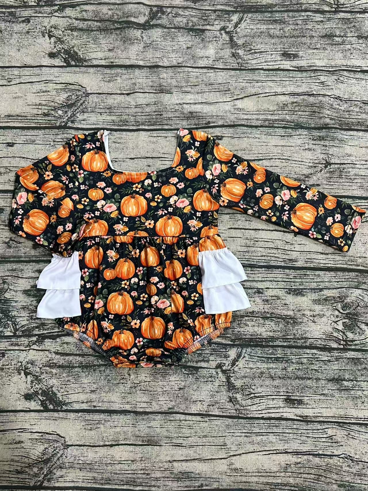 Fall pumpkins ruffle romper