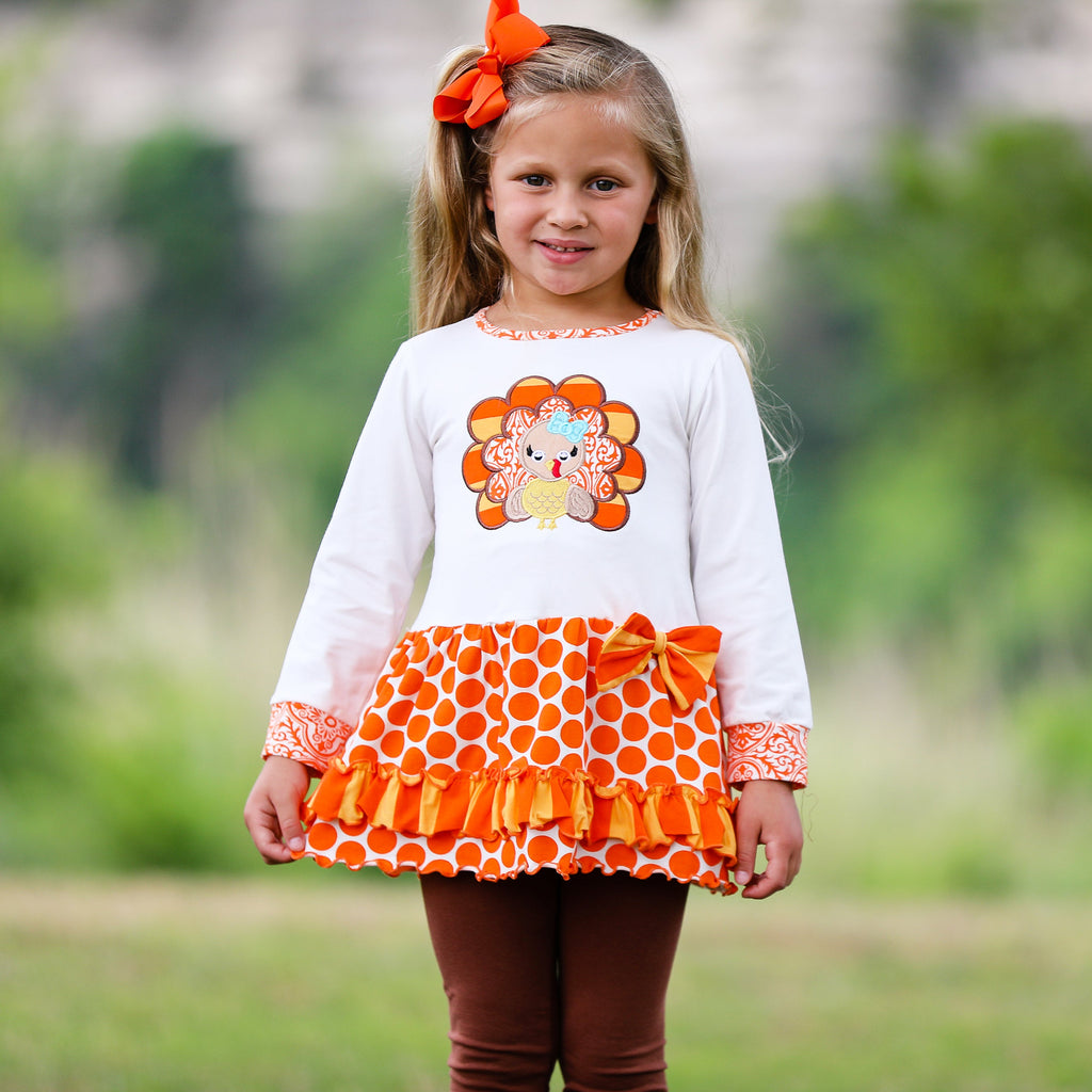 AnnLoren Big Little Girls Autumn Turkey Tunic & Leggings Holiday Thanksgiving Clothes