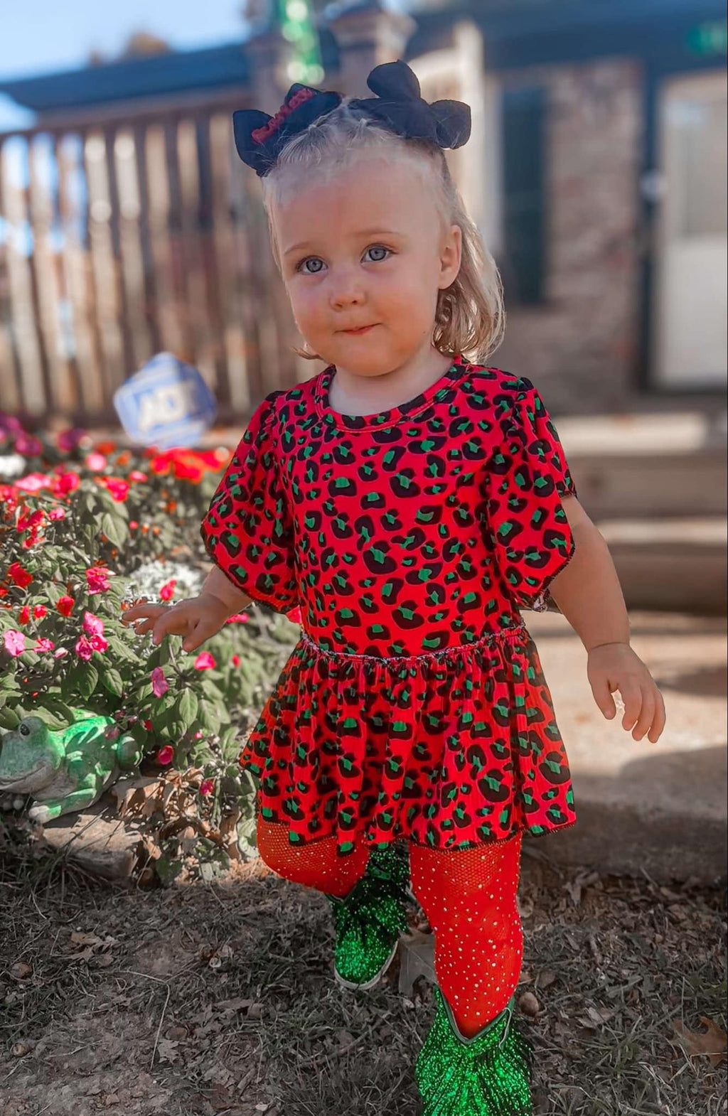 Christmas Leopard ribbed skirted romper