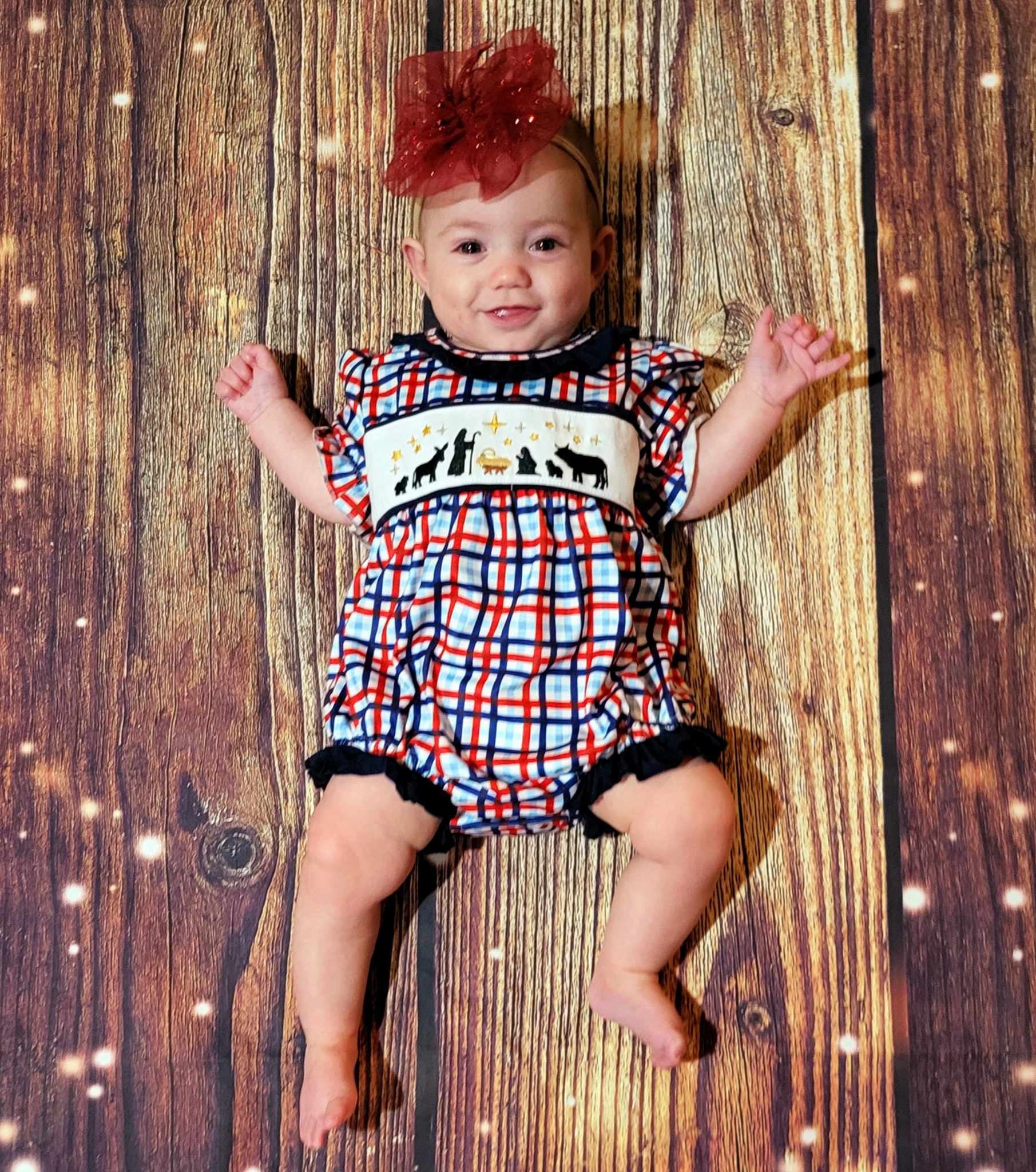 Nativity plaid embroidery Romper