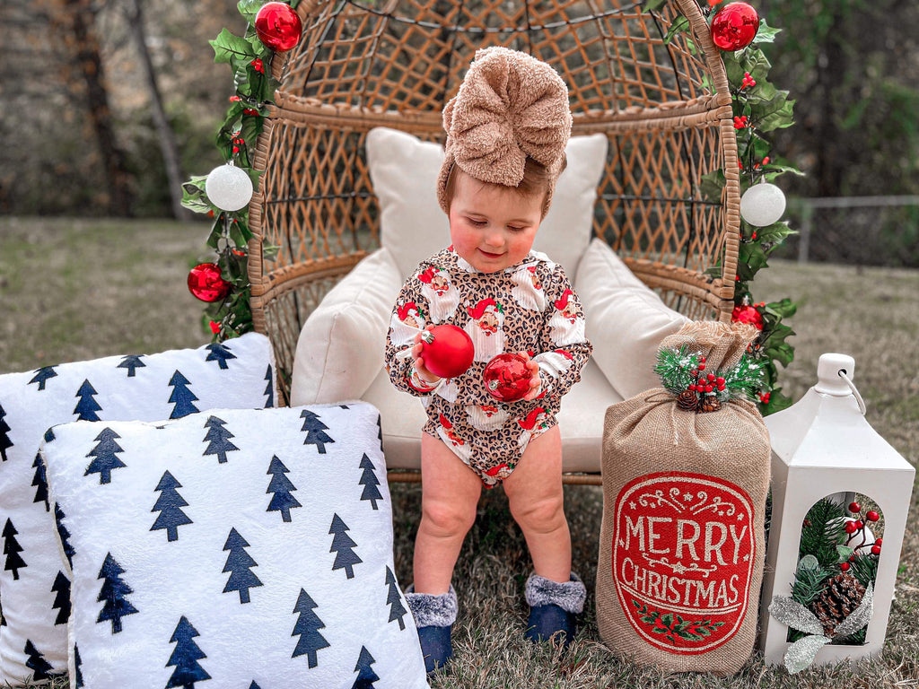 Leopard Santa Ribbed Hooded romper