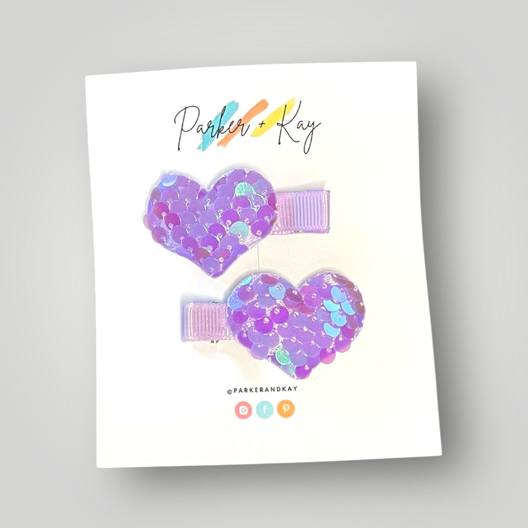 Sequin Heart Hair Clips
