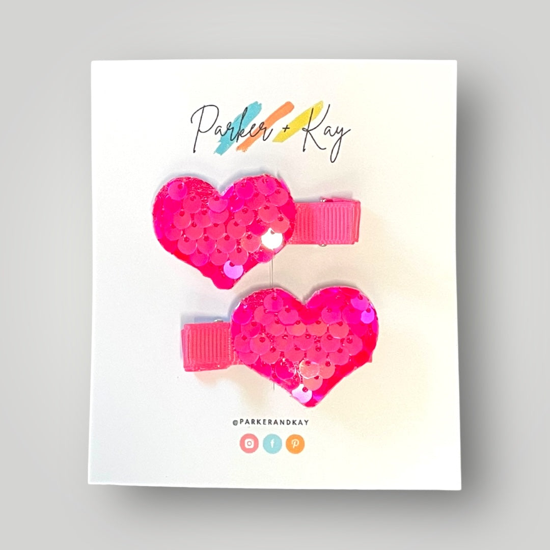 Sequin Heart Hair Clips