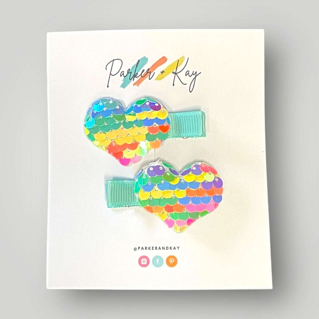 Sequin Heart Hair Clips