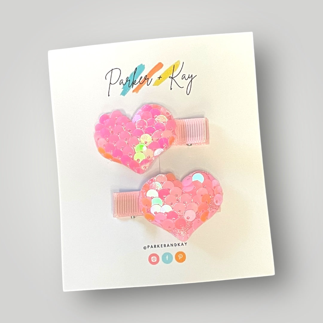 Sequin Heart Hair Clips