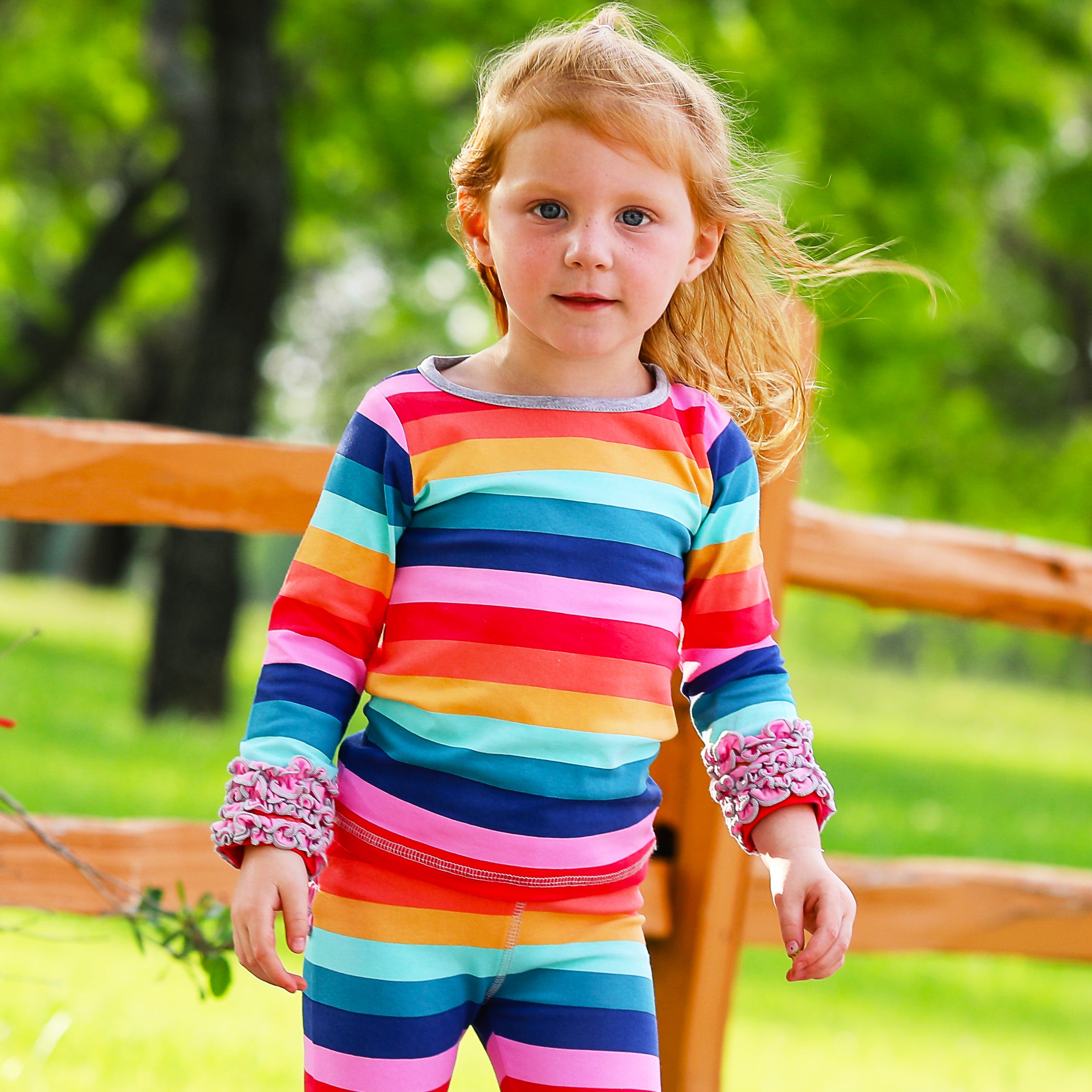 AnnLoren Baby Big Girls Boutique Long Sleeve Rainbow Ruffle Layering T-shirt