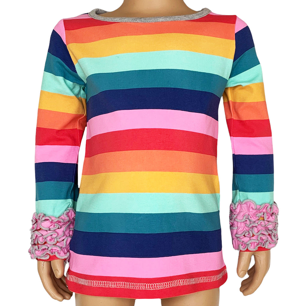 AnnLoren Baby Big Girls Boutique Long Sleeve Rainbow Ruffle Layering T-shirt