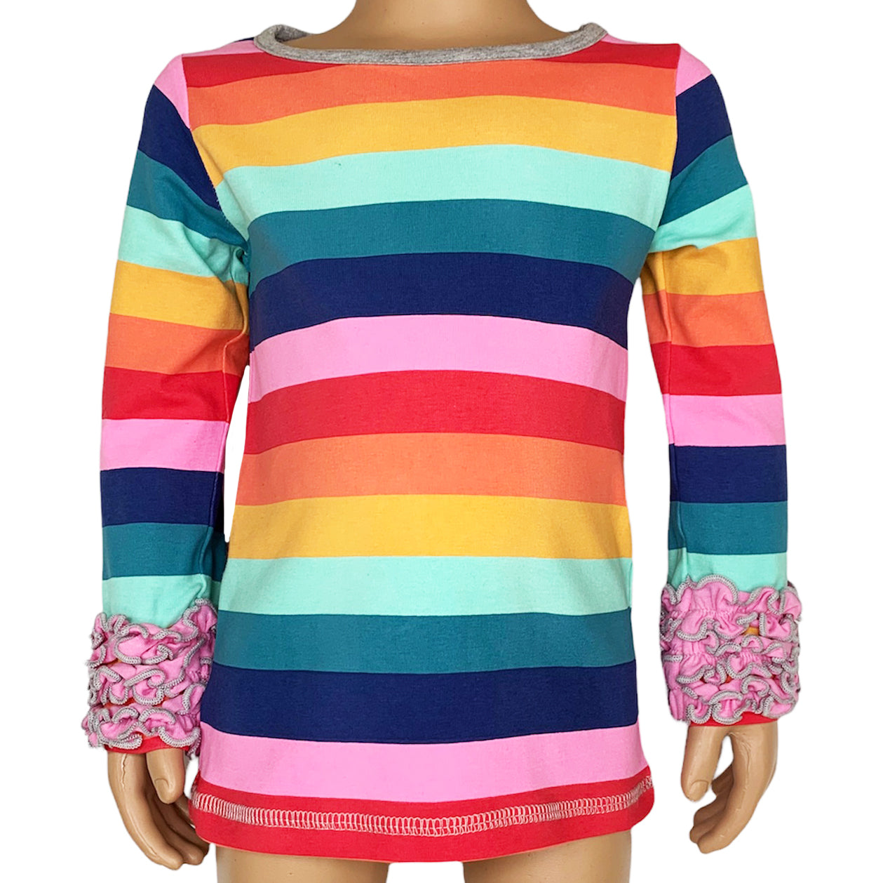 AnnLoren Baby Big Girls Boutique Long Sleeve Rainbow Ruffle Layering T-shirt