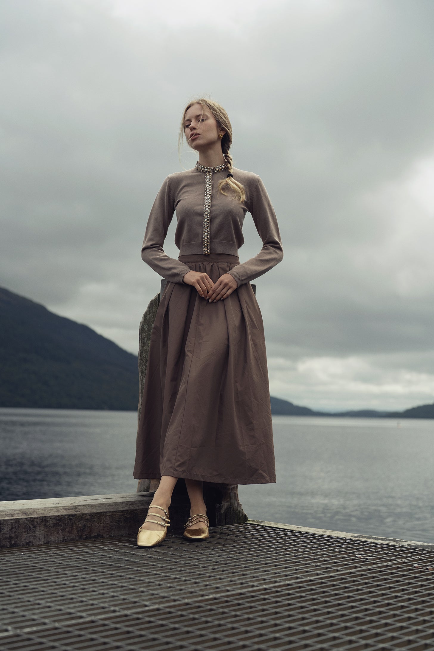 Embellished Cardigan Sweater-Mocha Mousse-4