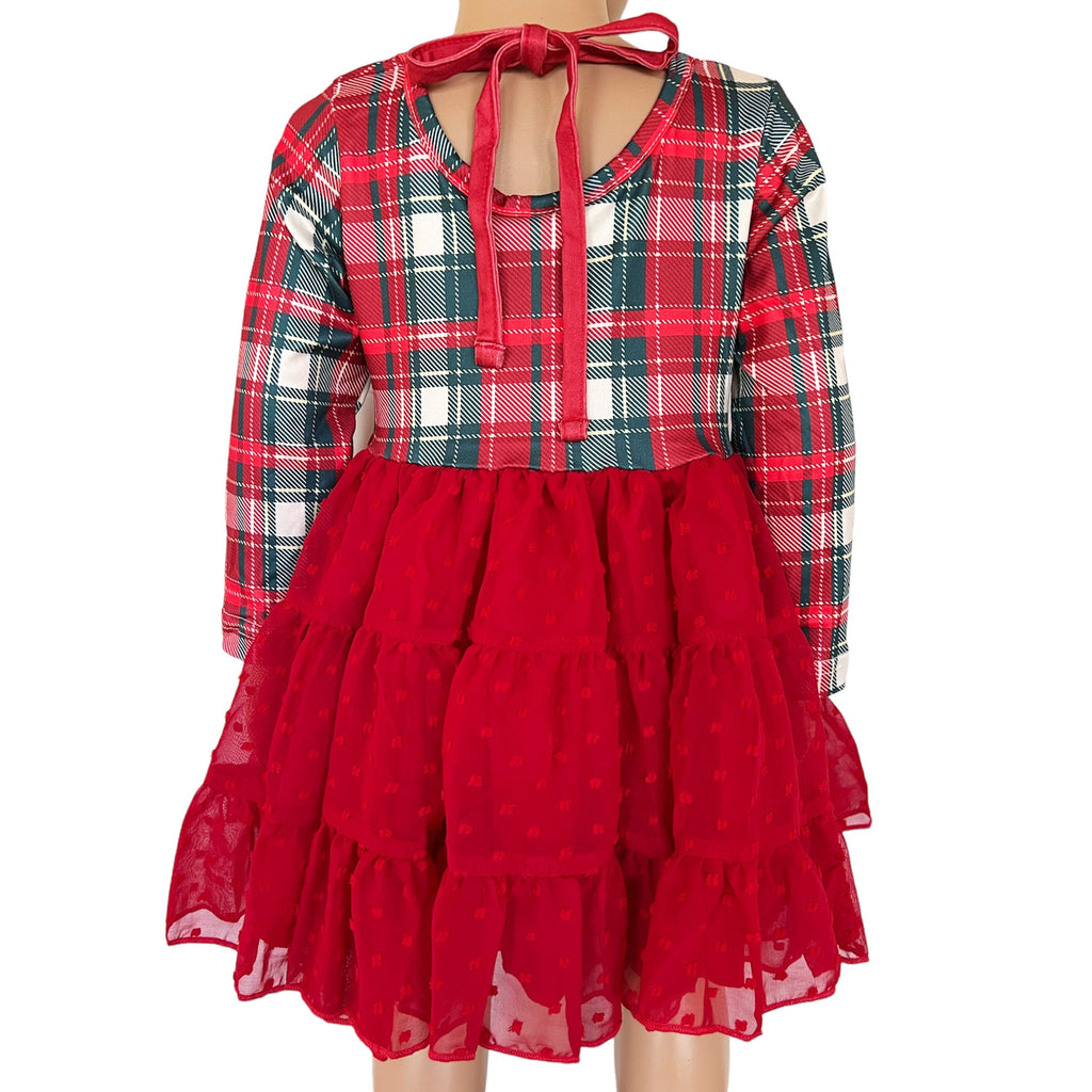 Boutique Red Plaid Tutu Ruffle Girls Christmas Dress