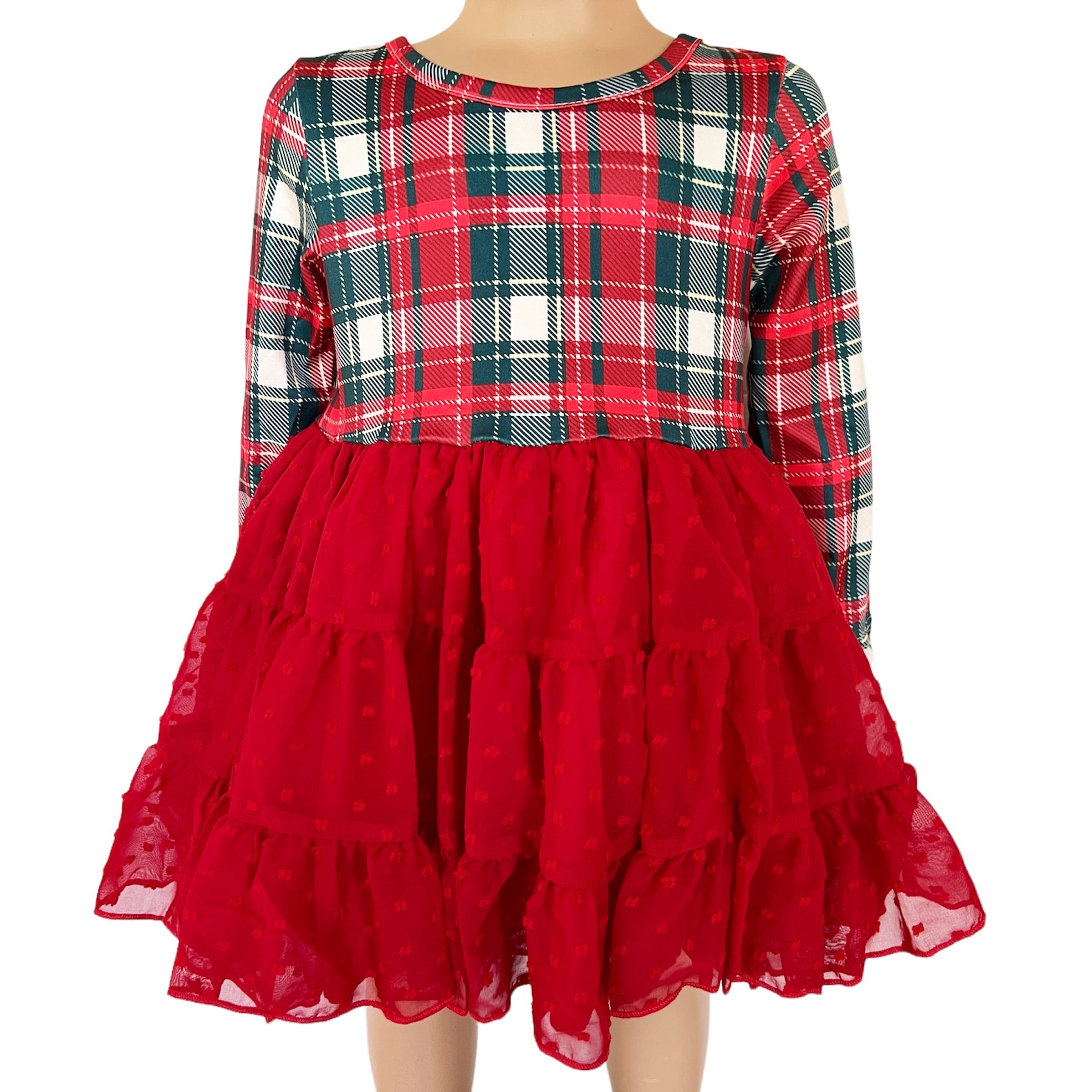 Boutique Red Plaid Tutu Ruffle Girls Christmas Dress