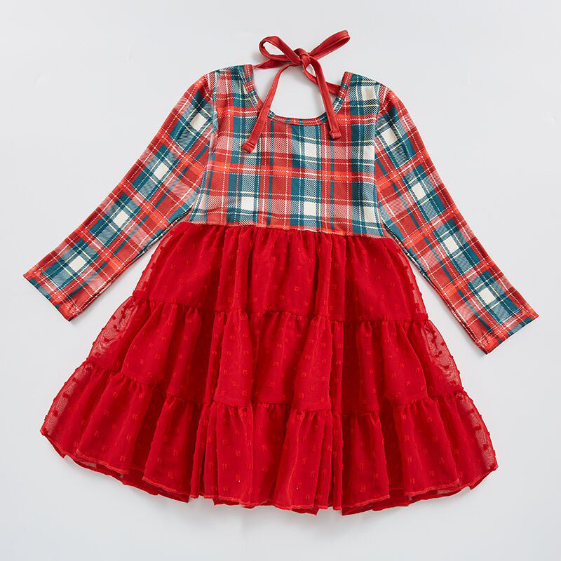 Boutique Red Plaid Tutu Ruffle Girls Christmas Dress