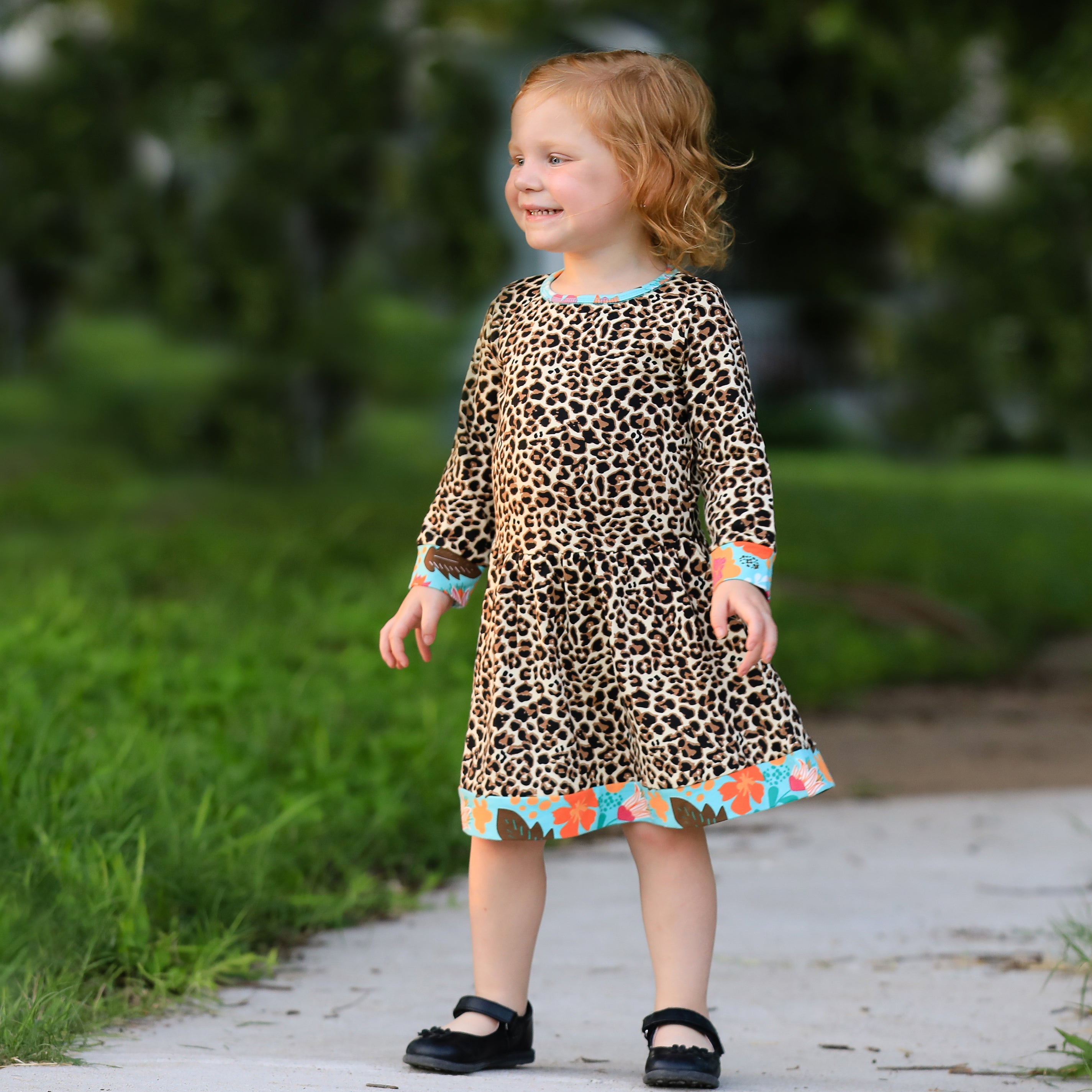 AnnLoren Little & Big Girls Long Sleeve Leopard Rose Fall Floral Dress Boutique