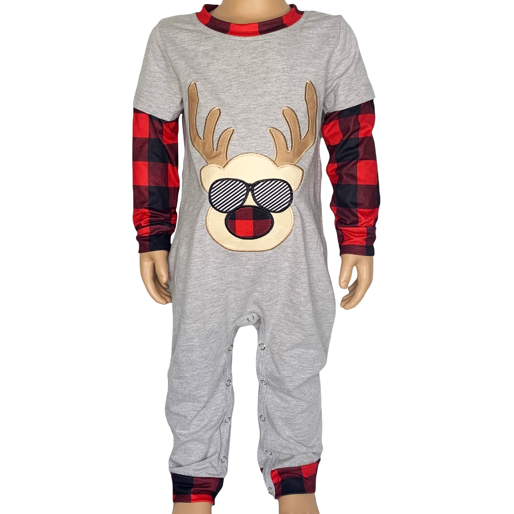 Baby Boys Unisex Holiday Christmas Reindeer Plaid Cotton Romper-0