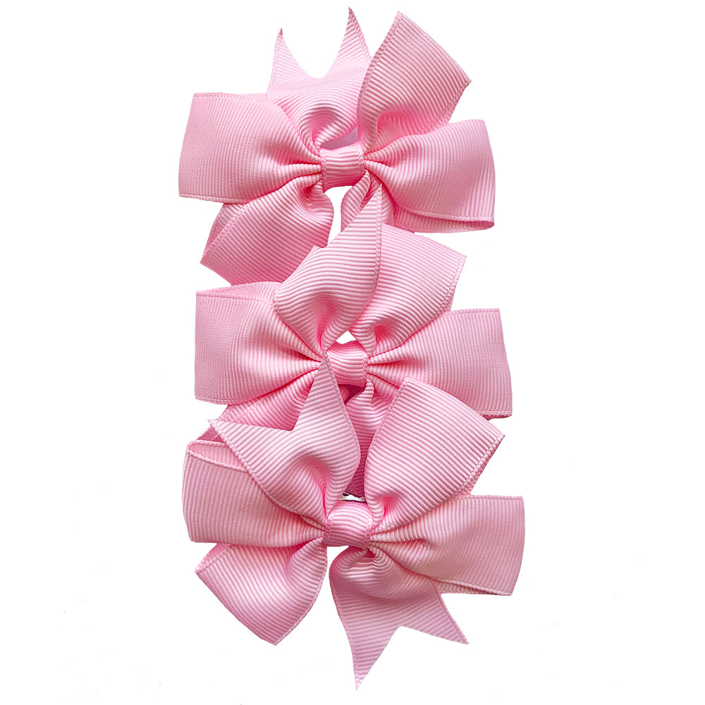 Set of 3- Baby Pink 4" Ribbon Bow Clips-0