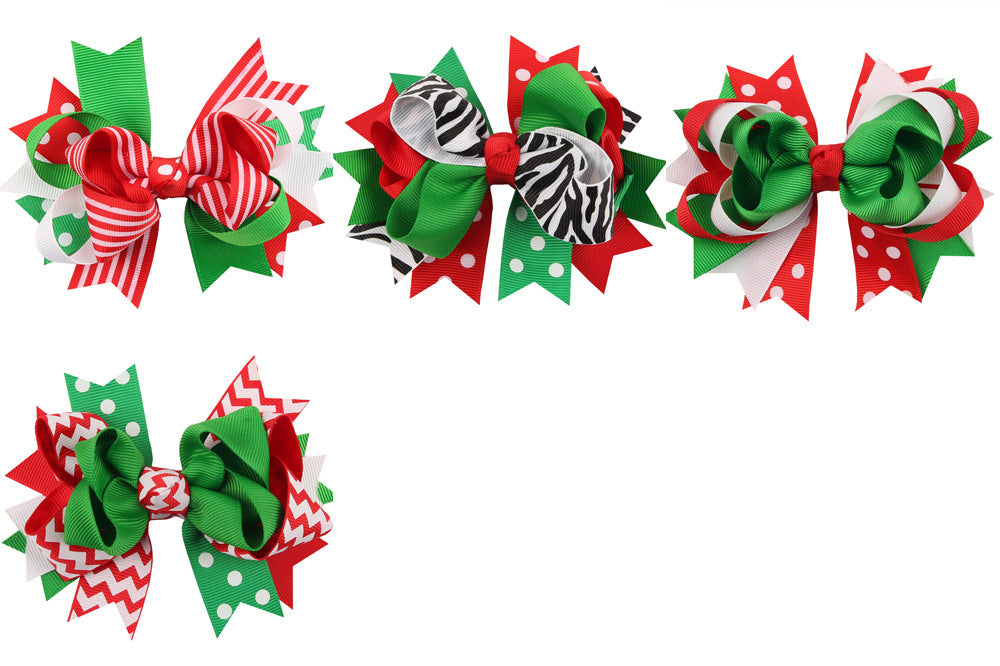 Christmas Various Pattern Dovetail Bow Shape Design Hair 5 Clips Festival Gift