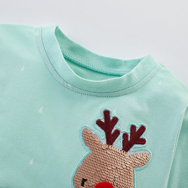 Autumn and Spring New Arrival Christmas Cartoon Sequins Pattern Long Sleeves Dress for Stylish Girls-1