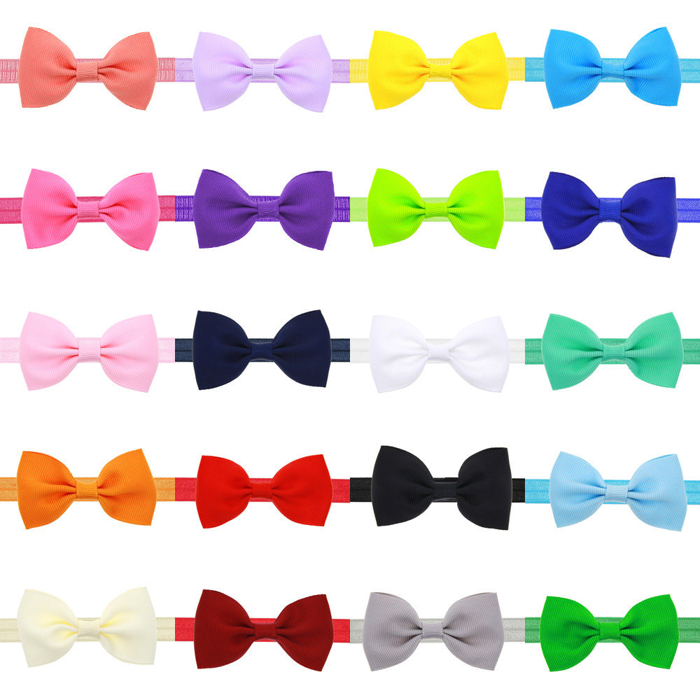 Newborn Baby 2 pcs. Small Size Bow Patched Pattern Solid Color Elastic Headband