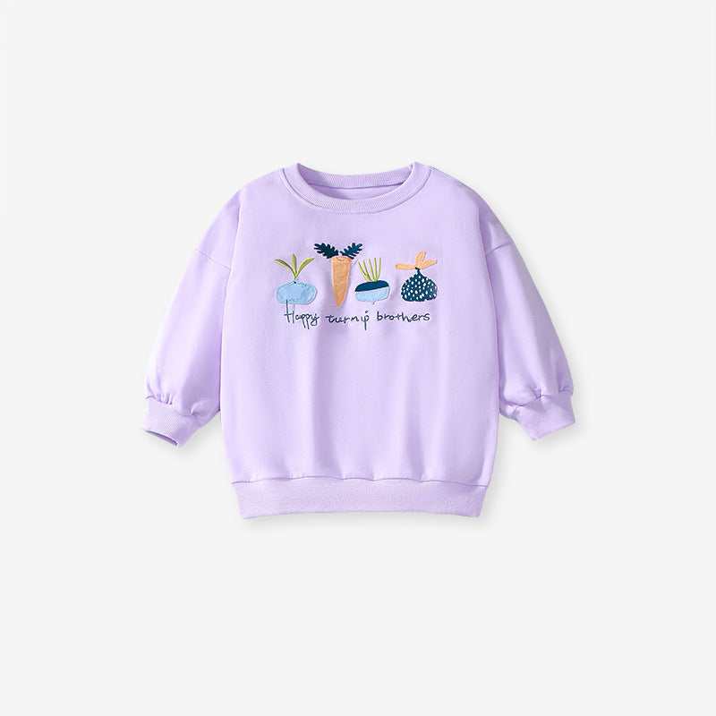 Spring and Autumn Girls Cartoon Turnip Brothers Pattern Long Sleeves Crew Neck Top Sweatshirt and Pants Clothing Set-2