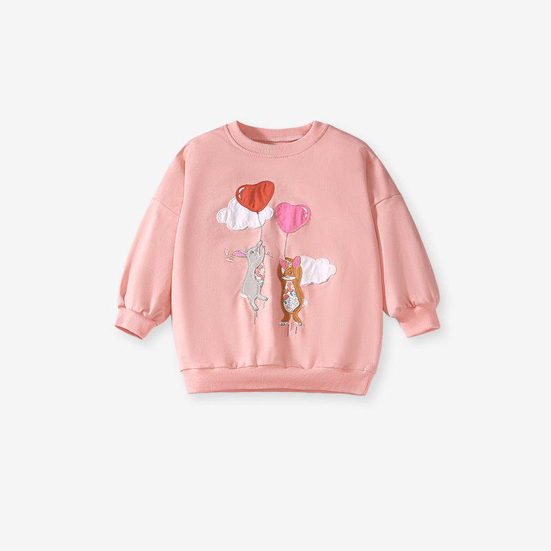 Spring and Autumn Girls Cartoon Rabbit and Balloon Pattern Long Sleeves Crew Neck Top Sweatshirt and Polka Dots Pants Clothing Set-2
