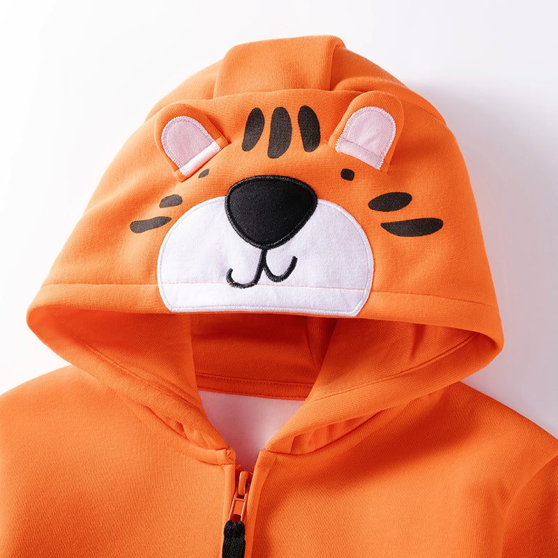 Spring and Autumn Boys Animals Cartoon Pattern Long Sleeves Zip-up Coat-2