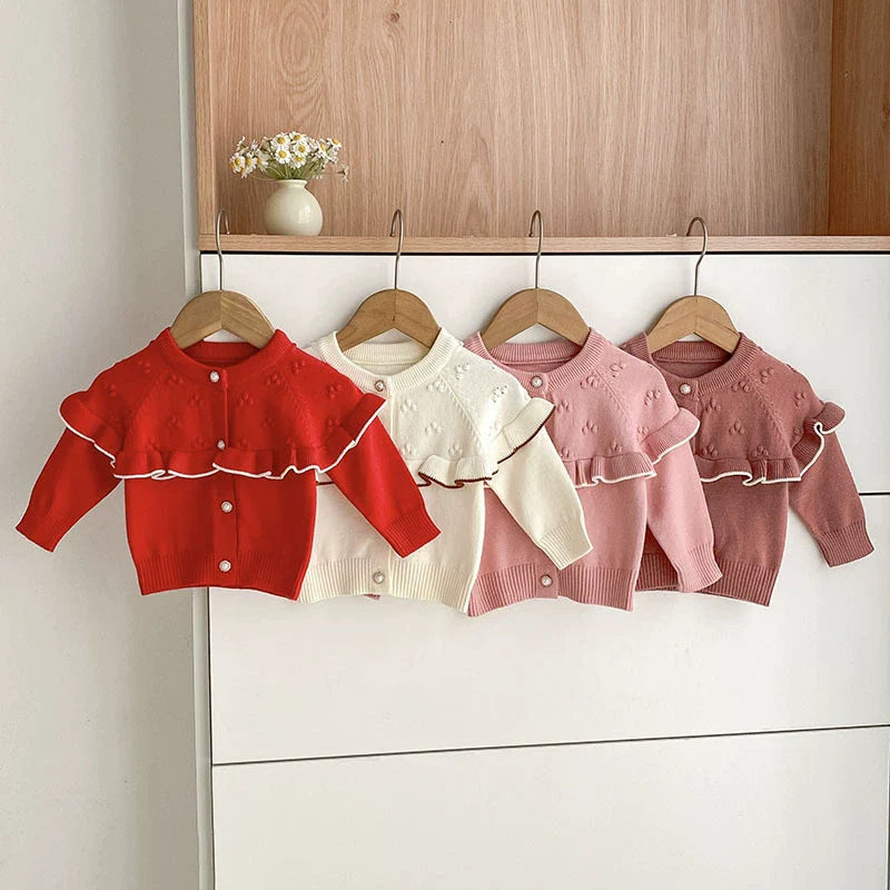 Autumn Arrival Baby Girls Comfortable Knitted Long Sleeves Cardigan