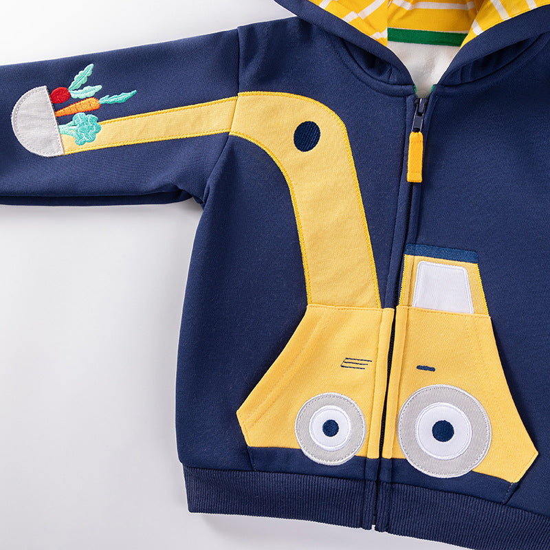 Winter and Autumn Boys Cartoon Pattern Long Sleeves Zip-up Hooded Coat-1
