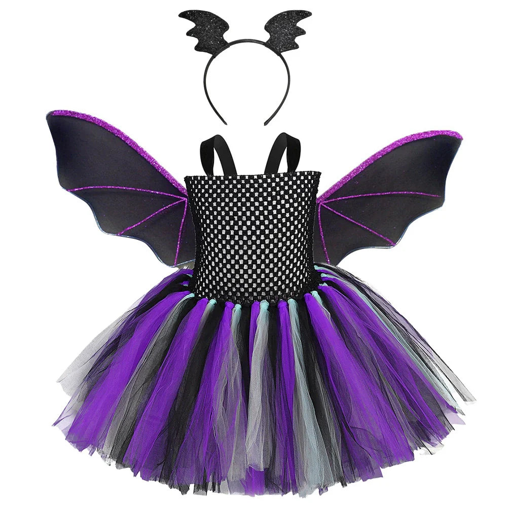Arrival Girls’ Halloween Bat Dress – Devil Wings Princess Costume Set for Cosplay, Party, and Stage Performance-0