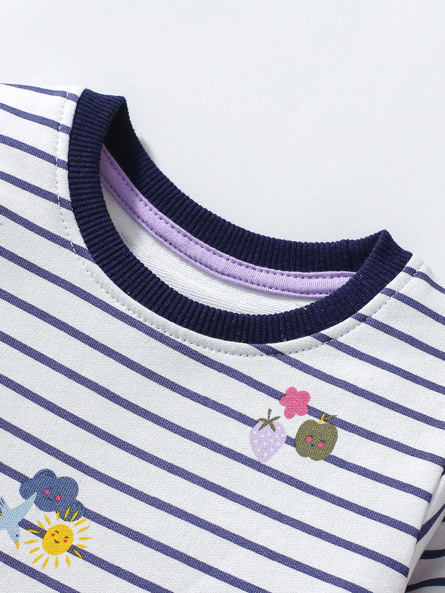 Best Selling Autumn Girls Rainbow And Striped Pattern Crew Neck Long Sleeves Dress-2