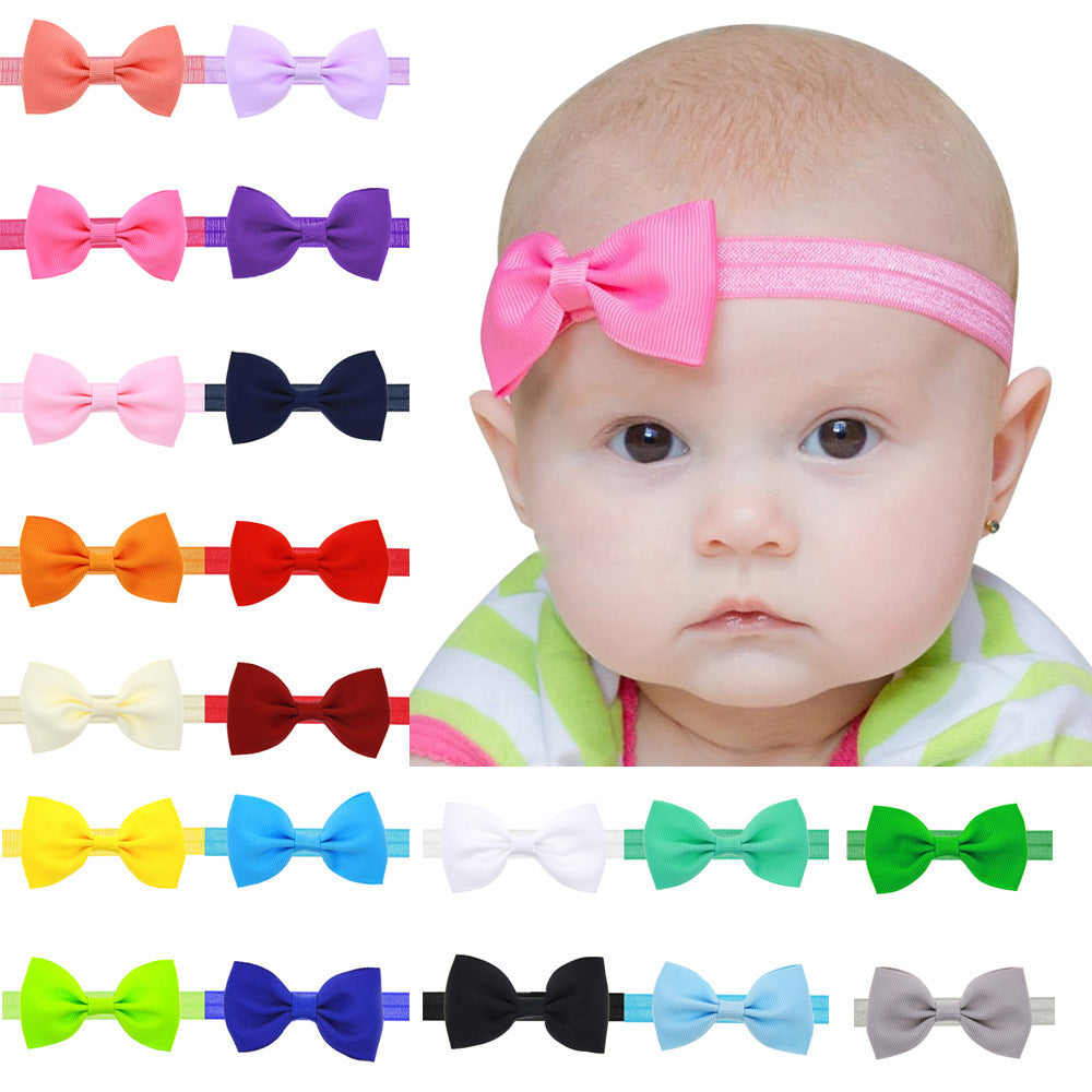 Newborn Baby 2 pcs. Small Size Bow Patched Pattern Solid Color Elastic Headband