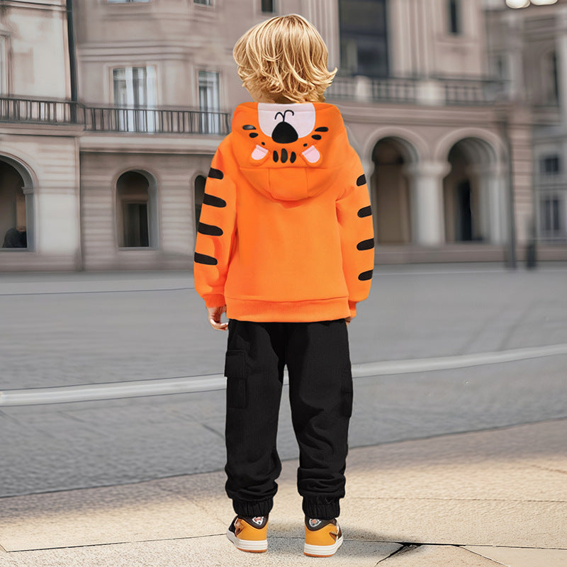 Spring and Autumn Boys Animals Cartoon Pattern Long Sleeves Zip-up Coat-3