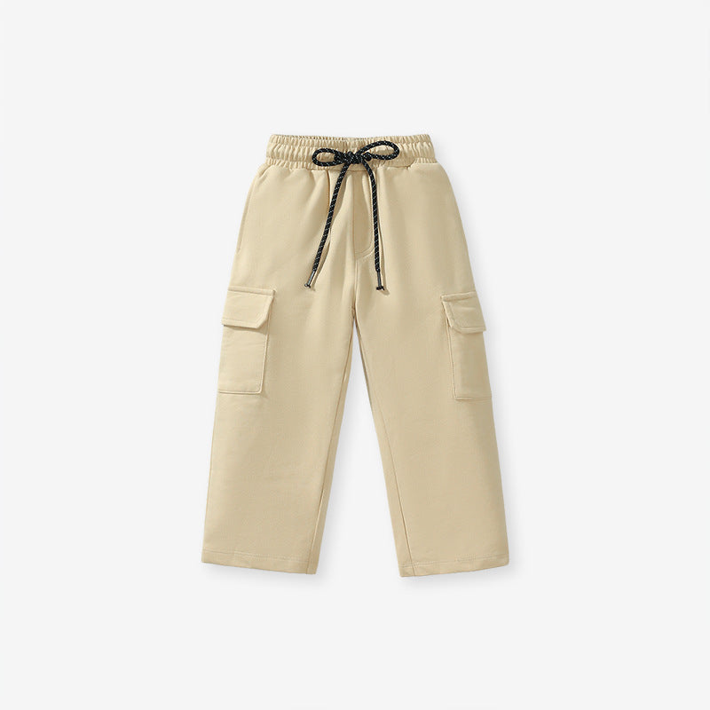 Spring And Autumn Boys Sling Bag Pattern Color Patchwork Long Sleeves Top Sweatshirt And Solid Color Pocketed Pants Clothing Set-2