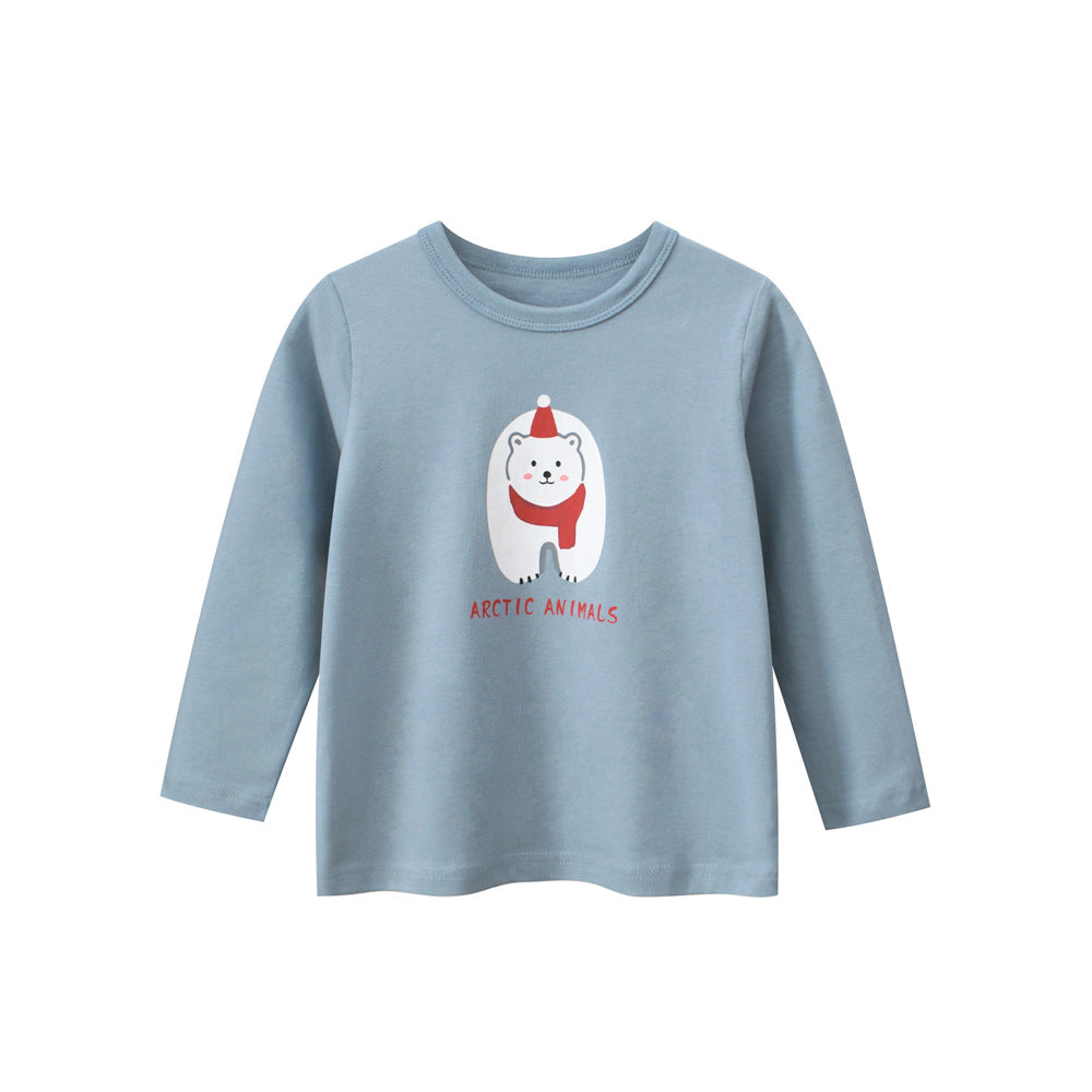 Kids Girls Polar Bear Cartoon Print Crew Neck Long Sleeves Shirt-0