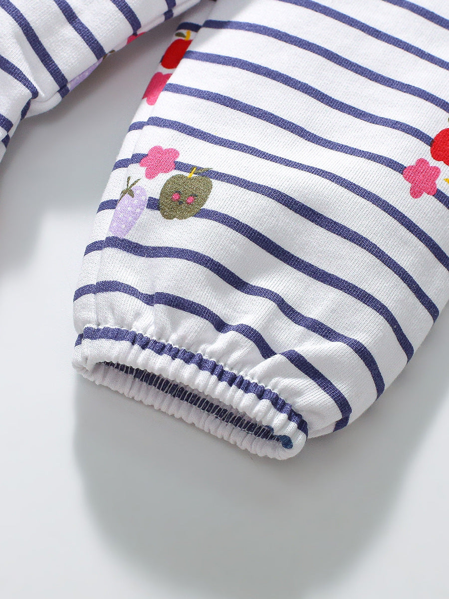 Best Selling Autumn Girls Rainbow And Striped Pattern Crew Neck Long Sleeves Dress-3