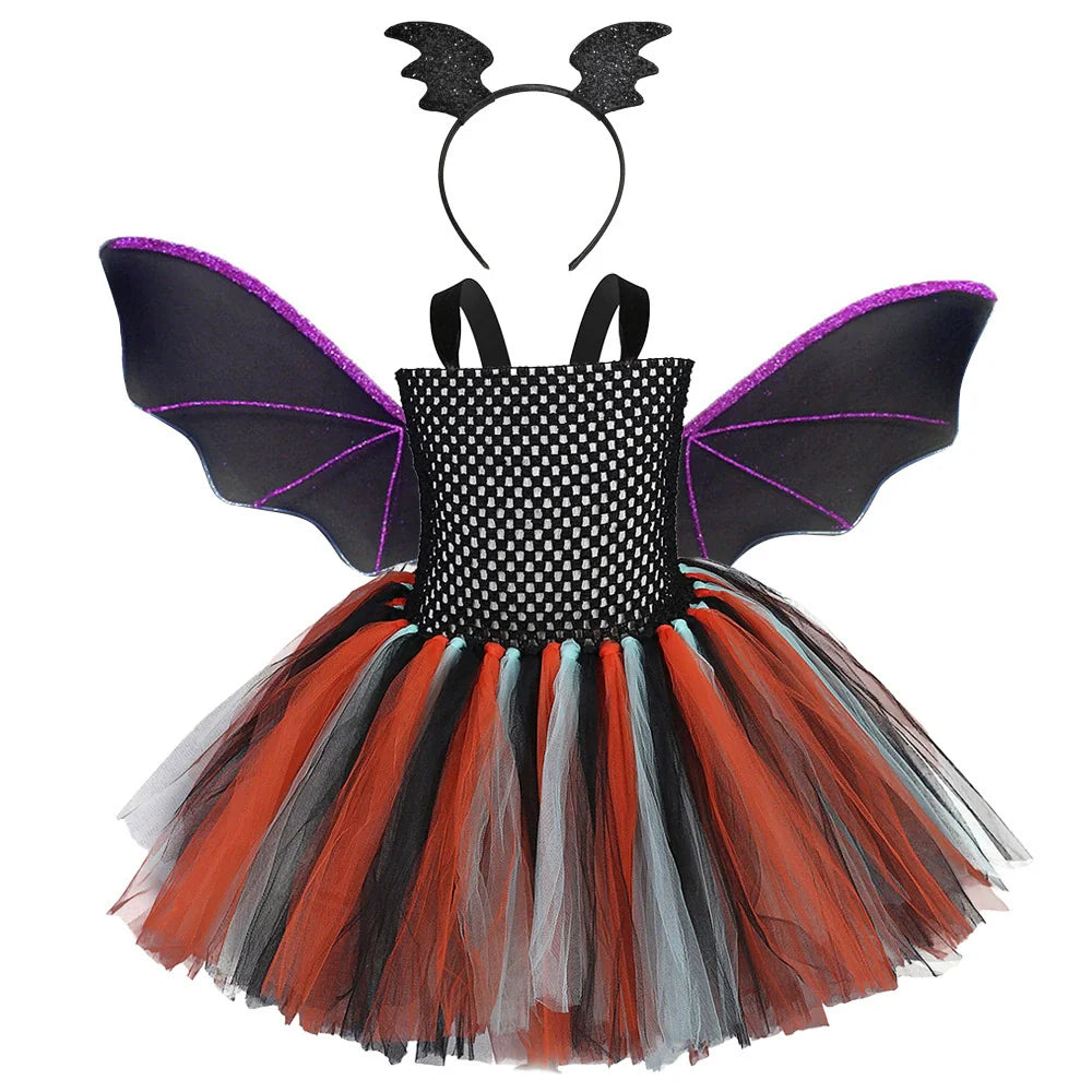 Arrival Girls’ Halloween Bat Dress – Devil Wings Princess Costume Set for Cosplay, Party, and Stage Performance-1
