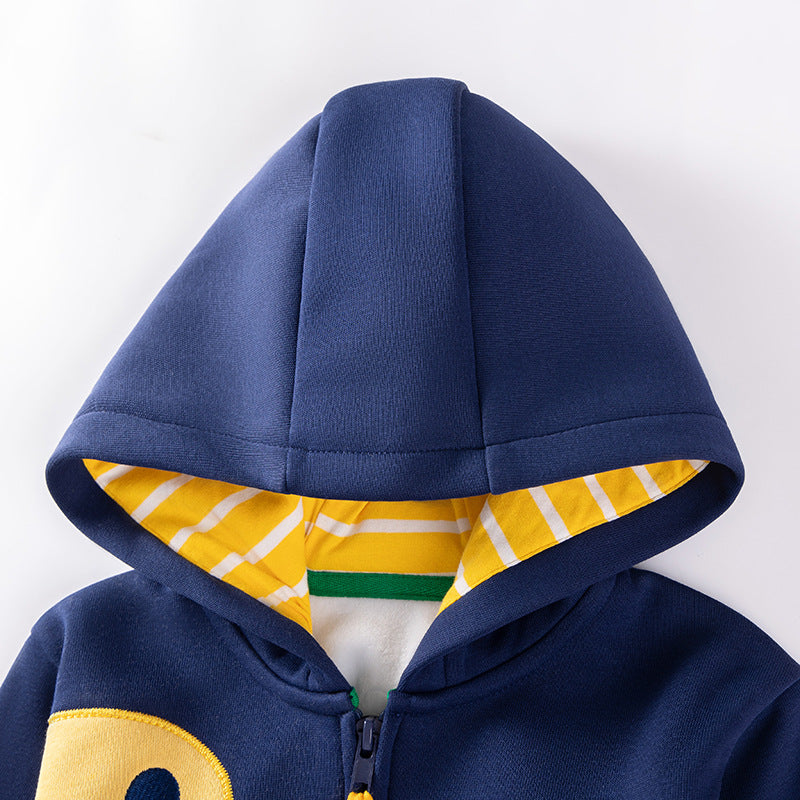 Winter and Autumn Boys Cartoon Pattern Long Sleeves Zip-up Hooded Coat-2